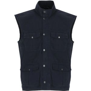Barbour, Jassen, Heren, Blauw, XL, Katoen, Blauw Katoenen Vest met Ritssluiting