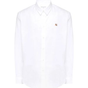 Maison Kitsuné, Overhemden, Heren, Wit, L, Katoen, Geborduurd vos casual overhemd
