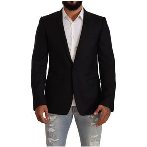 Dolce & Gabbana, Jassen, Heren, Zwart, L, Wol, Zwart Wol Enkellange Gold Pak Jas