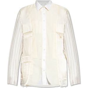 Maison Margiela, Overhemden, Heren, Beige, L, Wol, Shirt gemaakt van gecombineerde materialen