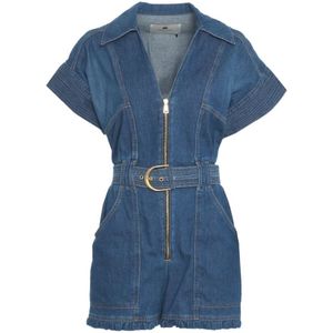 Elisabetta Franchi, Jumpsuits & Playsuits, Dames, Blauw, M, Denim, Blauwe Denim Short Jumpsuit met Zakken