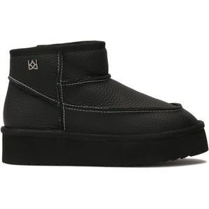 Kazar, Schoenen, Dames, Zwart, 35 EU, Wol, Zwarte leren sneeuwlaarzen met witte draad