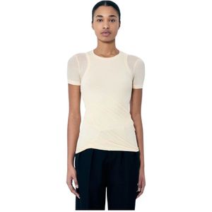 Jil Sander, Tops, Dames, Beige, S, Katoen, Gelaagde T-shirt met ronde hals