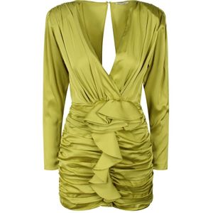 The New Arrivals Ilkyaz Ozel, Kleedjes, Dames, Groen, S, Satijn, Absint Mini Jurk met Volants