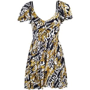 Versace Jeans Couture, Kleedjes, Dames, Veelkleurig, M, Zwarte Logo Brush Couture Jurk - Maat 40