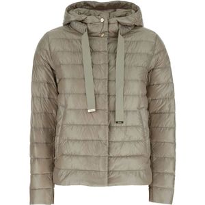 Herno, Jassen, Dames, Beige, S, Donzen Jas met Trekkoord Capuchon