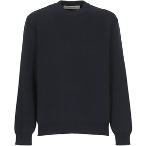 Golden Goose, Truien, Heren, Blauw, M, Katoen, Blauwe Katoenen Trui met Geborduurd Logo