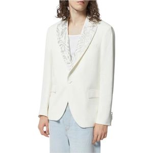 John Richmond, Jassen, Heren, Wit, L, Elegante Slim Fit Geborduurde Jas