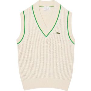 Lacoste, Truien, Heren, Beige, L, Katoen, Mouwloze Gehaakte Gebreide Trui