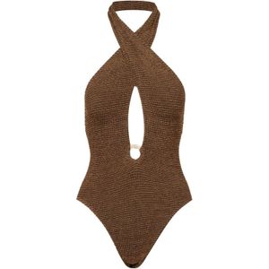 Bond-Eye, Badkleding, Dames, Bruin, ONE Size, Bruin Zeekleding Lurex Braziliaanse Slipjes