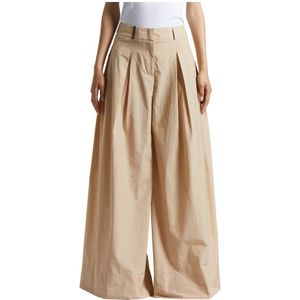 Peserico, Broeken, Dames, Beige, XL, Katoen, Wijde broek in katoenmix popeline