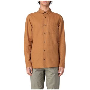 Calvin Klein, Overhemden, Heren, Bruin, L, Linnen, Bruine Overhemd Lange Mouwen Elegante Stijl
