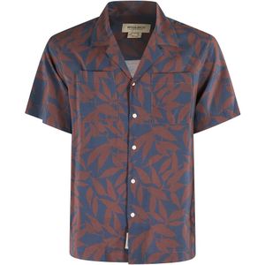 Woolrich, Overhemden, Heren, Veelkleurig, M, Polyester, Blauw Bladprint Camp Overhemd