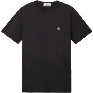 Stone Island, Tops, Heren, Zwart, 2Xl, Katoen, Slim Fit T-shirt met Compass Logo