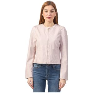 YES Zee, Jassen, Dames, Roze, XS, Roze Leren Jas met Strepen