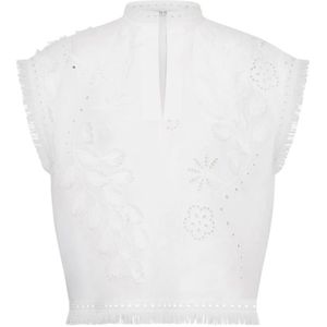 Alberta Ferretti, Blouses & Shirts, Dames, Wit, S, Wit Geborduurd V-Hals Shirt