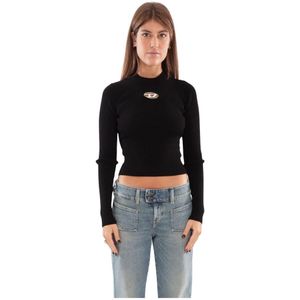 Diesel, Truien, Dames, Zwart, M, Polyester, Geribbelde Metalen Trui