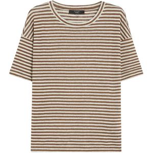 Max Mara Weekend, Tops, Dames, Bruin, S, Linnen, Linnen bootnek shirt met korte mouwen