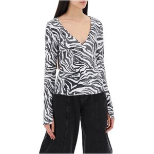 Rotate Birger Christensen, Tops, Dames, Veelkleurig, S, Pailletten, T-shirt met lange mouwen, zebraprint en pailletten