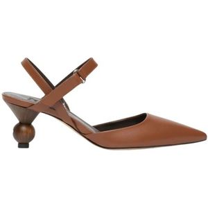 Max Mara Weekend, Schoenen, Dames, Bruin, 41 EU, Leer, Leren Schoenen met Houten Hak Elegant Ontwerp