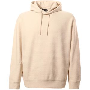 Emporio Armani, Sweatshirts & Hoodies, Heren, Beige, M, Katoen, Beige Lettering Hoodie Trui