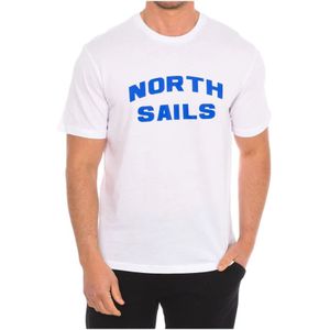 North Sails, Tops, Heren, Wit, L, Katoen, T-shirt met korte mouwen en geribbelde afwerking