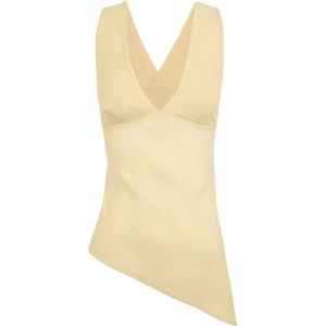 Cortana, Tops, Dames, Beige, XL, Mouwloze Top met V-hals en Asymmetrische Zoom