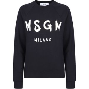Msgm, Sweatshirts & Hoodies, Dames, Zwart, XS, Katoen, Zwart katoenen sweatshirt met print op de voorkant