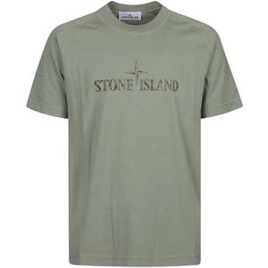 Stone Island, Tops, Heren, Groen, L, Katoen, Casual Katoenen T-shirt