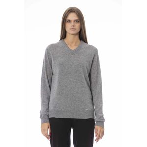 Baldinini, Truien, Dames, Grijs, S, Trendy Lange Mouw V-Hals Trui