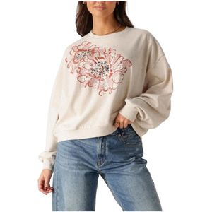 Summum Woman, Sweatshirts & Hoodies, Dames, Beige, L, Versierde Longsleeve Sweatshirt in Beige