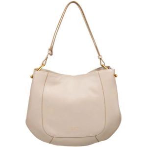 Gianni Chiarini, Tassen, Dames, Beige, ONE Size, Zwarte leren schoudertas met eenvoudige gebogen lijnen