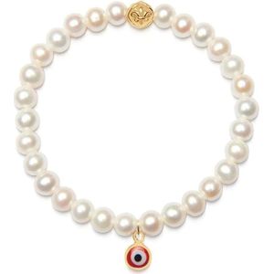Nialaya, Accessoires, Dames, Geel, L, Armband met Witte Parelmoer en Rode Evil Eye Bedel