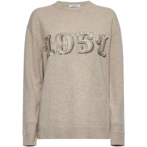 Max Mara, Truien, Dames, Beige, XS, Wol, Sequin Embroidery Pullover