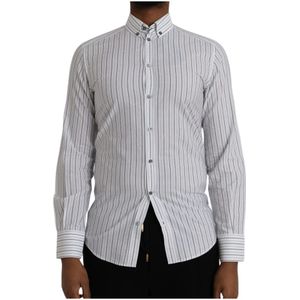 Dolce & Gabbana, Overhemden, Heren, Wit, S, Katoen, Gestreepte formele jurk gouden overhemd
