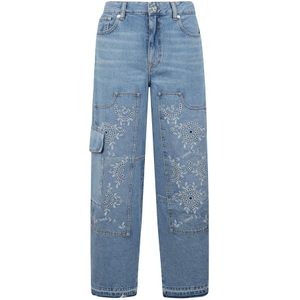 Ganni, Jeans, Dames, Blauw, W28, Denim, Denim Carpenter Jeans met geborduurde details