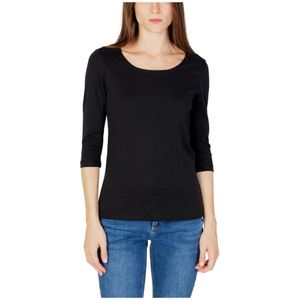 Street One, Tops, Dames, Zwart, XS, Katoen, Zwart 3/4 Mouw Ronde Hals T-Shirt