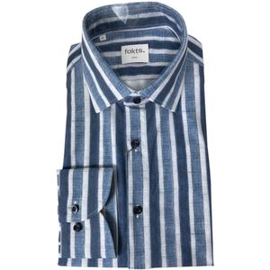 Fakts, Overhemden, Heren, Blauw, M, Blauw Gestreept Slim Fit Overhemd
