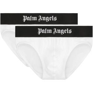 Palm Angels, Ondergoed, Heren, Wit, M, Katoen, Set van twee katoenen slips met logo-elastische band