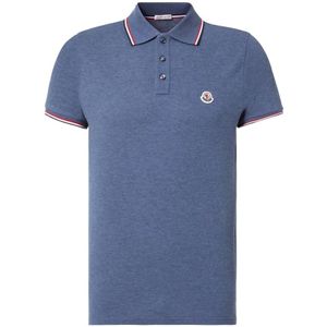 Moncler, Tops, Heren, Blauw, S, Katoen, Klassiek Archive Logo Poloshirt