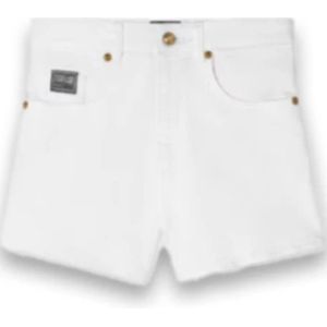Versace Jeans Couture, Korte broeken, Dames, Wit, W26, Denim, Denim Shorts met V-Emblem Logo