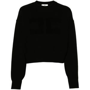 Elisabetta Franchi, Sweatshirts & Hoodies, Dames, Zwart, S, Polyester, Geborduurde Cropped Sweatshirt