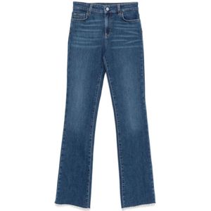 Liu Jo, Jeans, Dames, Blauw, W25, Katoen, Blauwe Straight Leg Jeans met Strass Detail