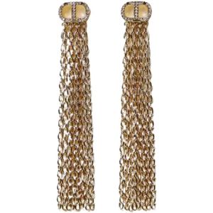 Twinset, Accessoires, Dames, Geel, ONE Size, Gouden franje ketting oorbellen met 3D-logo