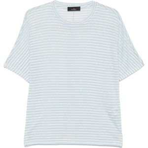Peuterey, Tops, Dames, Blauw, S, Linnen, Hemelsblauw en Wit T-Shirt Polo