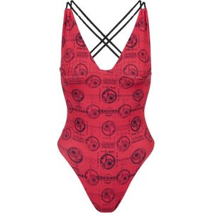 Iceberg, Badkleding, Dames, Rood, L, Rode jumpsuit met allover prints en dubbele gekruiste bandjes op de rug