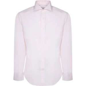 Brunello Cucinelli, Overhemden, Heren, Wit, L, Katoen, Roze Overhemd Lange Mouwen Klassieke Stijl