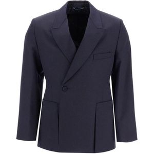 Dior, Jassen, Heren, Blauw, L, Wol, Blauwe Wollen Blazer Jas Aw 24