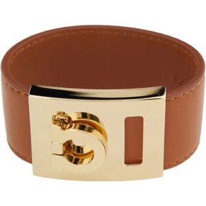 Salvatore Ferragamo, Accessoires, Dames, Bruin, ONE Size, Leer, Bruine leren armband met Gancini-sluiting