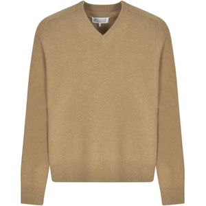 Maison Margiela, Truien, Heren, Bruin, XL, V-hals Truien